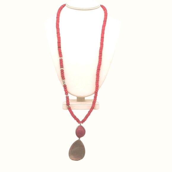 Vintage Bloodstone Heliotrope Pendant Necklace Quartz Beaded Healing Chalcedony - Picture 7 of 10